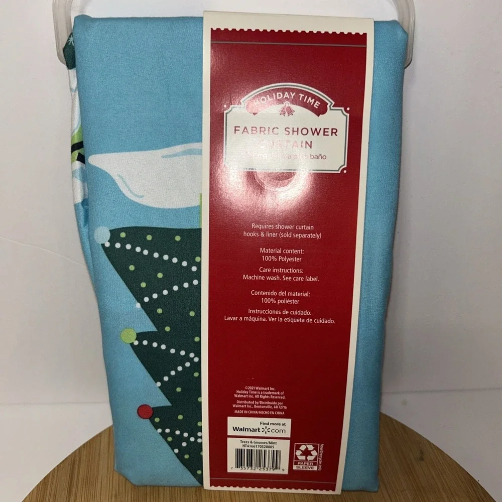 Holiday Time Christmas Fabric Shower Curtain Lt.Blue-Santa & Trees 72' x 72' NIP